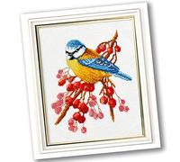 Povitrulya Tit Bird Counted Cross Stitch Embroidery Kit for Adults 'Frosty Morning'