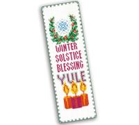 Povitrulya Yule Winter Solstice Counted Cross Stitch Bookmark Kit - Pagan Wiccan Wheel of the Year Embroidery Set for Adults, 9 Colours, 16 Count Aida, Partly Stitched