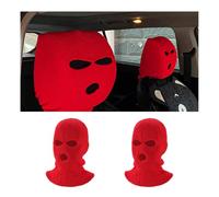 povtii 2 PCS Car Headrest Cover, Funny Face Mask Auto Front Seat Head Rest Protector, Personalized Ski Mask Seat Cover Headrest Trim for Most Vehicles, Car Accessories (Red)