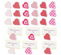 Povxlum 18 Pcs Valentine's Day Wooden Heart Table Name Stands With 30 Pcs Gold Foil White Place Card Heart Shaped Table Photo Number Sign Stand Holder for Place Setting Decoration B