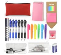 Povxlum 23 Pcs Stationary Sets Back to School Stationery Supplies Set Secondary School Stationery Set Exam Pencil Case Back to School Kit (Pink)