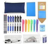 Povxlum 23 Pcs Stationary Sets Back to School Stationery Supplies Set Secondary School Stationery Set Exam Pencil Case Back to School Kit (Blue)