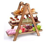 Povxlum 3 Tier Serving Trays Wooden, Cupcake Stand Towers for Dessert Table Display, Three Tiered Tray Stand Detachable Wood
