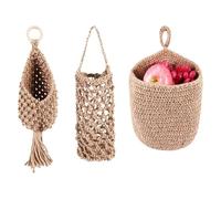 Povxlum 3pcs Hanging Wall Baskets Woven Wall Mounted Vegetable Fruit Storage Baskets Wall Decor for Kitchen Storage, Living Room, and Porch