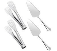 Povxlum 4 Pcs Kitchen Cooking Tongs Stainless Steel Cake Slicer with Serrated Edges for Kitchen, and Wedding