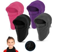 Povxlum 4 Pcs Unisex Kids Hat Fleece Ski Face Mask Adjustable Drawstring Face Cover Ski Mask Warm Hat Cap Hood Neck Warmer Scarf for Cycling Skating Hiking Outdoor Sports Multicolour A