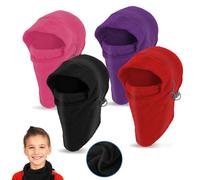 Povxlum 4 Pcs Unisex Kids Hat Fleece Ski Face Mask Adjustable Drawstring Face Cover Ski Mask Warm Hat Cap Hood Neck Warmer Scarf for Cycling Skating Hiking Outdoor Sports Multicolour B