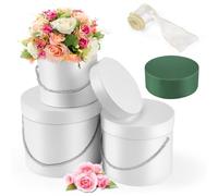 Povxlum 5 Pcs Round Gift Boxes with Lids Floral Foam Set Gift Boxes Round Boxes Flower Supplies Round Floral Foam Round Boxes for Flowers for Mother's Day Bridesmaid Wedding(White)