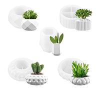 Povxlum 5pcs Silicone Concrete Moulds Resin Flower Pot Molds Set; DIY Plants & Flowerpot Molds