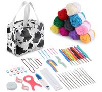 Povxlum 64pcs Crochet Kit Knitting Needles Supplies for Beginners with Wool Yarn Storage Case Crochet Hooks 0.6mm-1.9mm Knitting Tool Accessories with Carry Bag