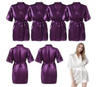 Povxlum 7 Pcs Girl Birthday Squad Spa Party Robes Silky Satin Solid Color DIY for Wedding Birthday Party Spa