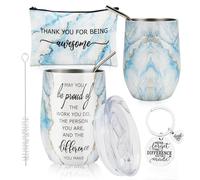 Povxlum Employee Appreciation Gift Sets Thank You for Being Awesome 12oz Stainless Steel Tumbler Keychain Makeup Bag for Team Coworker Staff (Blue)