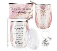 Povxlum Employee Appreciation Gift Sets Thank You for Being Awesome 12oz Stainless Steel Tumbler Keychain Makeup Bag for Team Coworker Staff (Pink)