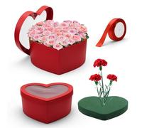 Povxlum Heart Shaped Flower Gift Boxes with Lids Floral Foam Heart Flower Boxes for Wedding Bridesmaid Birthday Baby Showers Arrangements Present Packaging (Red)