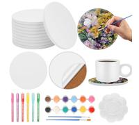 Povxlum Paint Your Own Coasters Coaster Tiles with Cork Sheet Pads DIY Painting, Mosaic Tile Work, Arts and Crafts or Sublimation Blanks 10.2 x 10.2 cm（Round）