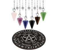 Povxlum Pendulum Board Set 6 Crystal Pendulums Bulk Set with Pendulum Board for Divination and Dowsing Crystal Pendulum with True Pendulum Motion Spritual Crystal