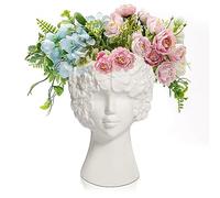 Povxlum White Ceramic Face Vase, Modern Style Female Form with Flowers, Multi-Functional for Plants, Dried Flowers, Makeup Brushes, Great Gift Idea