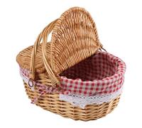 Povxlum Wicker Picnic Basket with Lid Large 36x25x17cm Folding Hand Woven Basket with Handle, Wicker Shopping Basket Empty Gift Basket for Fruit, Candy, Wine, Egg Gathering, Wedding