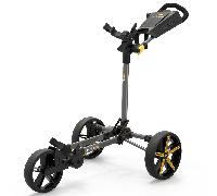 POWAKADDY 2026 DLX LITE FF GOLF PUSH TROLLEY / SLIM FOLD - GUNMETAL / YELLOW