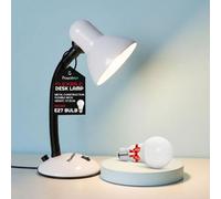 Powatron Desk Lamp Flexible Adjustable Table Lamp For Home, Office With Bs Approved Uk Mains Plug, Halogen Bulb Included White