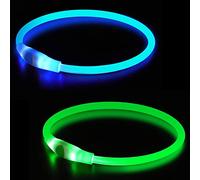 PowBear 2-pack Light up Dog Collar, Flashing LED Dog Necklace, Glow in The Dark Dog Collars, USB Rechargeable, Perfect for Any Dog(Green+Blue)