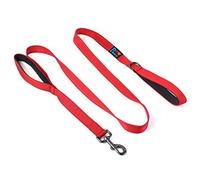 Powboro Double Handle Dog Lead, 6ft Long Traffic Padded Two Handle, Reflective Stitching, Heavy Duty for Control of Small, Large or Medium Dogs Safety Training Walking Hiking (Red)