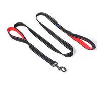 Powboro Double Handle Dog Lead, 6ft Long, Two Handle, Reflective Stitching, Heavy Duty for Small, Large or Medium Dogs, Safety Training Walking Hiking (Black)