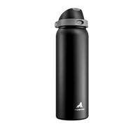 POWCAN 40 oz Insulated Water Bottle for Men: Push-Button Spout & Quick-Flip Straw, Leakproof, Cold for 24 Hrs, Stainless Steel Large Water Bottle for Sports, Camping, Trips, Outdoors (Midnight Black)