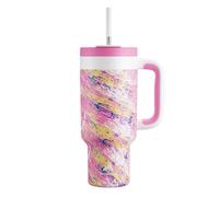 POWCAN 40 oz Tumbler with Handle, 2-in-1 Straw and Sip Lid, Leakproof, Dishwasher Safe, Insulated Stainless Steel Travel Coffee Mug, Keeps Cold for 34 Hours, Fits in Car Cup Holder (Pink Ladies)