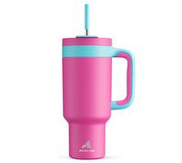 POWCAN 40 oz Tumbler with Handle, 2-in-1 Straw and Sip Lid, Leakproof, Dishwasher Safe, Insulated Stainless Steel Travel Coffee Mug, Keeps Cold for 34 Hours, Fits in Car Cup Holder (Petal)