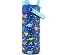 POWCAN Kids Stainless Steel Water Bottle 18 oz Spill-Proof, Insulated Cup with Straw Spout Lid, BPA-Free, Car Cupholder Friendly, Durable, 24H Cold for Camping, Sports, Birthday Gift for Boys (Dinosau