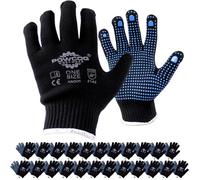 POWCOG Grip Gloves, Seamless Lightweight Black Washable 10-Gauge Nylon with Blue PVC Gripper Dots for Gardening, Work, Warehouse, Shelf Filling, One Size Fits All