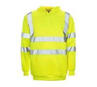 POWCOG HI VIS Hoodie, HIGH Visibility Reflective Safety Strip, Hooded Jumper Workwear Sweatshirt Yellow