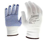 POWCOG Non Slip Gripper Gloves in White Nylon with Blue PVC Dots - Warehouse Work or General Use (12, Large | Size 9)