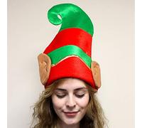 POWCOG The Best Christmas Novelty Party Accessory - LUXURY Green & Red Big Eared Elf Hat