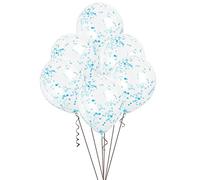 Powder Blue Confetti Clear Latex Balloons (30cm) Pack of 6 - Transparent Premium Latex, Perfect for Parties & Celebrations