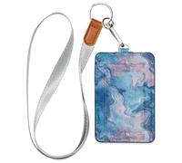 Powder Blue Dreams Leather id Badge Holders with Lanyard and 3-Card Capacity id case Holder for Office Worker Nurse Teacher Student