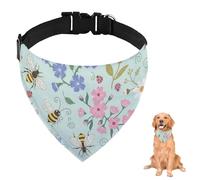 Powder Blue Flower Bee Dog Bandana With Adjustable Strap D Ring Dog Scarf Pet Bibs Triangle Pet Triangle Neckerchief Accessories for Dogs Puppy Dogs Cats Decor Machine Washable