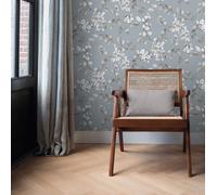 POWDER BLUE LEAF WALLPAPER RASCH FLOWERS ROSALIE QUALITY RASCH 260659