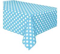 Powder Blue Polka Dots Rectangular Plastic Table Cover (137cm x 274cm) 1 Piece - Ideal for Parties and Events