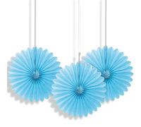 Powder Blue Solid Tissue Paper Fans (15cm) 3 Pieces - Vibrant Hanging Decorations for Parties & Events