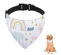 Powder Blue Stars Moon Rainbow Dog Bandana with Adjustable Strap D Ring Dog Neckerchief Pet Bibs Triangle Pet Scarves Accessories for Dogs Puppy Dogs Cats Decor Machine Washable