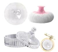 Powder Container - Glass Case Soft Applicator Puff | Face Body Cosmetic Setting Tool - Wet Dry Makeup Travel Gift Foundation Finishing Refillable Elegant Holder Velvet Crystal Portable