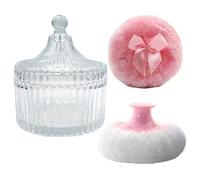 Powder Container - Glass Powder Puff Box, Large Face Beauty Applicator, Refillable Loose Jar, Velvet Texture Sponge, Cosmetic Storage, Extra Large 15cm Clear for Body Dusting