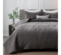 Powdion Luxury Velvet Quilt King Size, Lightweight 3PCS King Quilt Bedding Set with 2 Pillow Shams 20x26, Oversized Queen Bedspread, All-Season Ultra-Soft Comforter for Bedroom Home Decor Gray