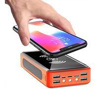 Power Bank 100000mAh Solar Wireless Solar Charger, High-Capacity Powerbank, Fast Charging External Battery Pack with LED Status Indicator and LED Flashlight, 4 Inputs and 5 Outputs,Orange