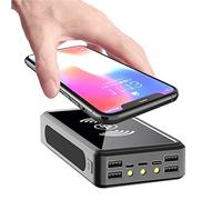 Power Bank, 100000mAh Solar Wireless Solar Charger, High-Capacity Powerbank, Fast Charging External Battery Pack with LED Status Indicator and LED Flashlight, 4 Inputs and 5 Outputs,Red