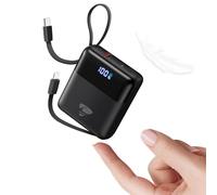 Power Bank 10000mAh,22.5W PD Fast Charging Portable Charger Built-in 2 Cables,USB C Battery pack,Mini Powebank Charger for iPhone 17 16 15 14 13 12 Plus Pro Samsung iPad Small - Size (73x62x26.5mm)