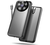 Power Bank 10000mAh, 3A Phone Charger Power Bank Fast Charging with USB-C in&out, 4 Outputs Portable Charger Battery Pack with Built-in Cables Compatible with iPhone16/15/12/11/13/14/Tablets/Samsung