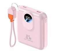 Power Bank 10000mAh, Fast Charging Portable Charger with Built-in Cables, 22.5W 4 Outputs LED Display, Small USB C Battery Pack for iPhone 16 15 14 iPad Tablets (Pink)
